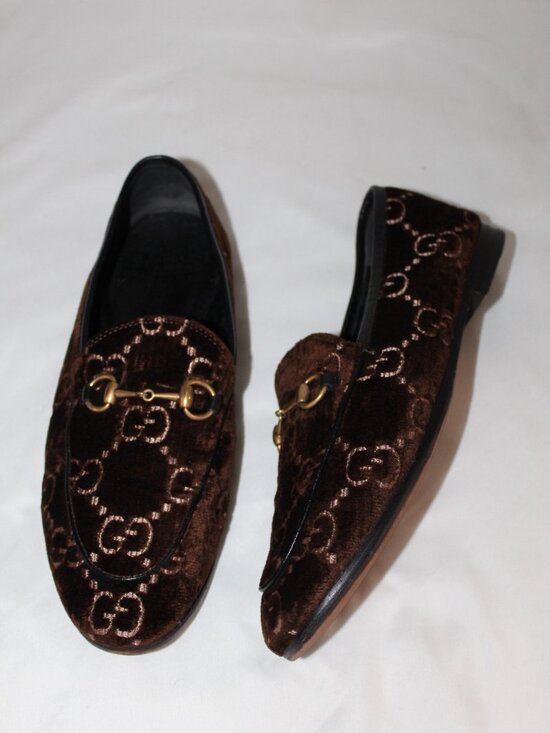 Gucci GG Horsebit Brown Velvet Moccasin Jordaan Flats  display picture 1